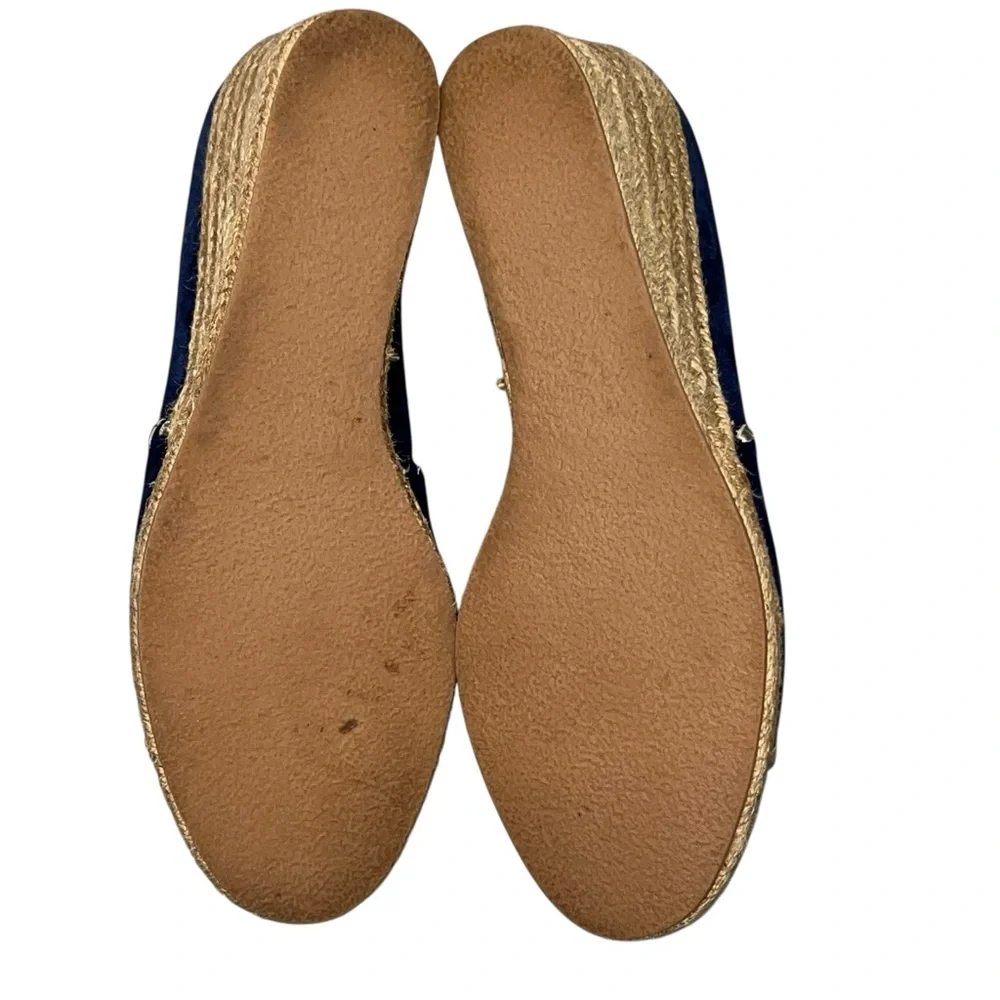 Jack Rogers Blue Suede Palmer Jute Wrapped Wedge Espadrille Peeptoe Shoes 9.5